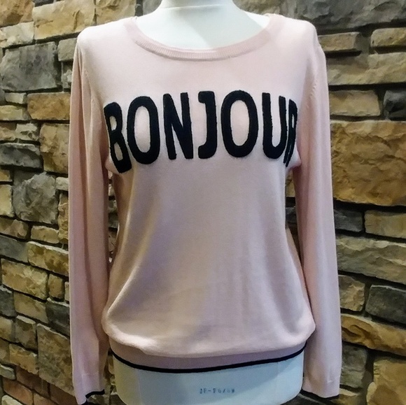 Elle Sweaters - Elle Pink & Navy *Bonjour* Sweater